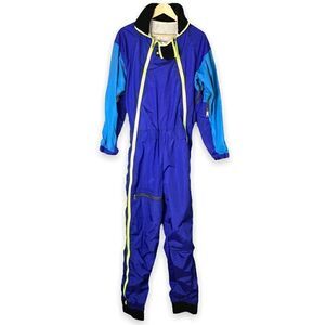 Vintage WILD THINGS Ski Snow Suit in Blue and Neon Yellow
